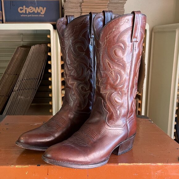 DAN POST Men's Size 9 D Milwaukee Antique Brown Leather Cowboy Boots DP2111R - Picture 1 of 10